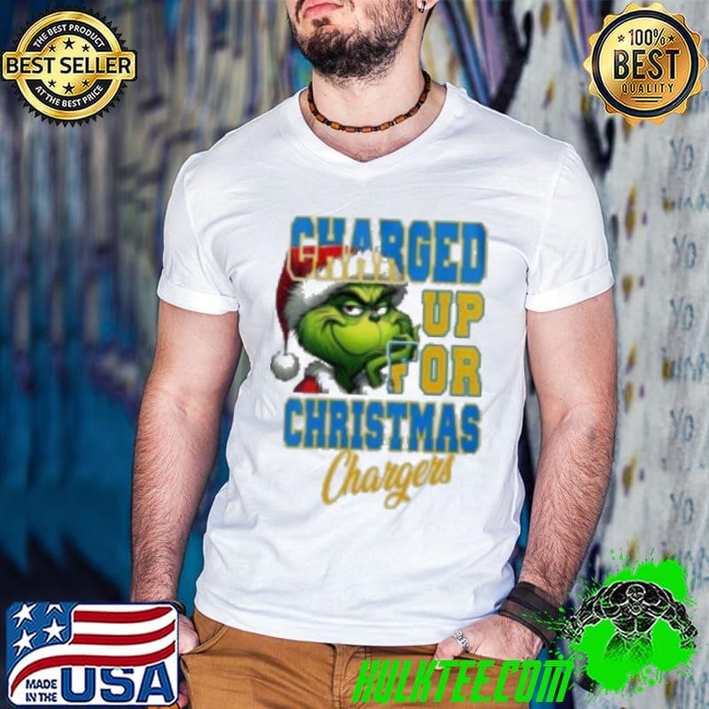 Los Angeles Chargers Charged Up For Christmas Chargers Grinch Christmas 2024 Guys V Neck