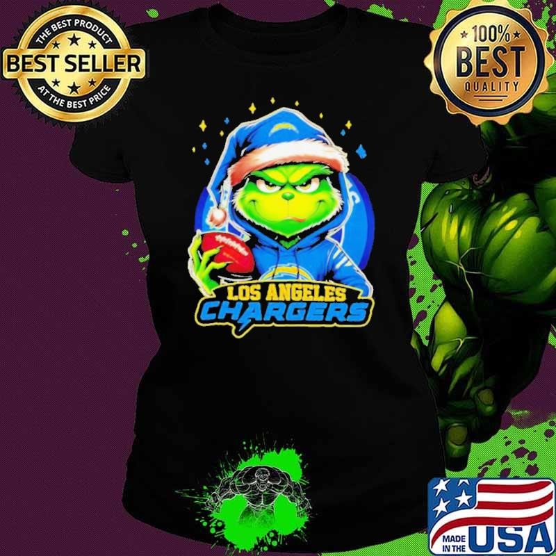 Los Angeles Chargers Grinch wearing Santa hat Christmas 2024 Ladies tee