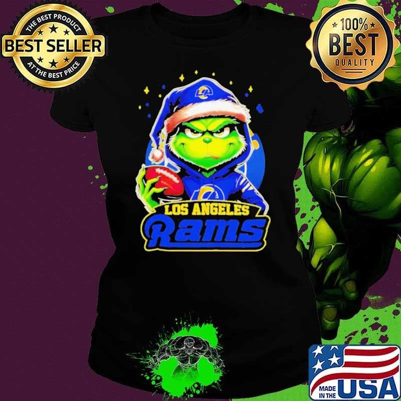 Los Angeles Rams Grinch wearing Santa hat Christmas 2024 shirt