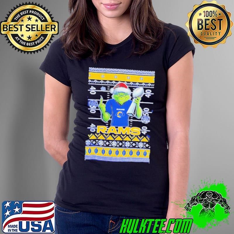 Los Angeles Rams X Grinch Christmas with Super Bowl Trophy ugly Christmas Ladies Tee