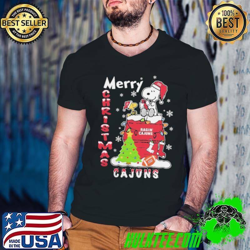 Louisiana Ragin’ Cajuns Snoopy And Woodstock Merry Christmas Shirt