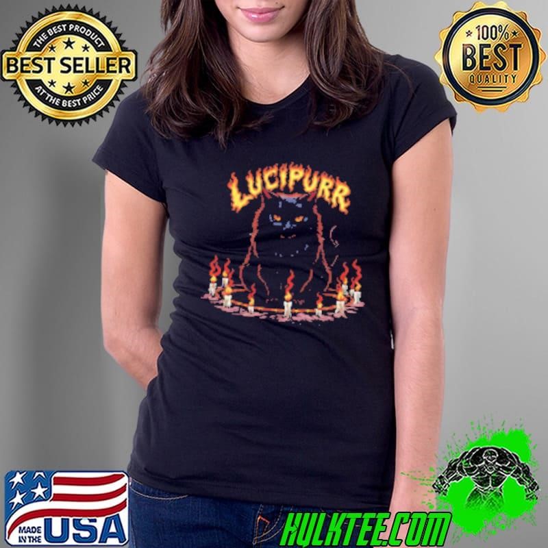 Lucipurr Design Demonic Black Cat with Flaming Candles Shirt