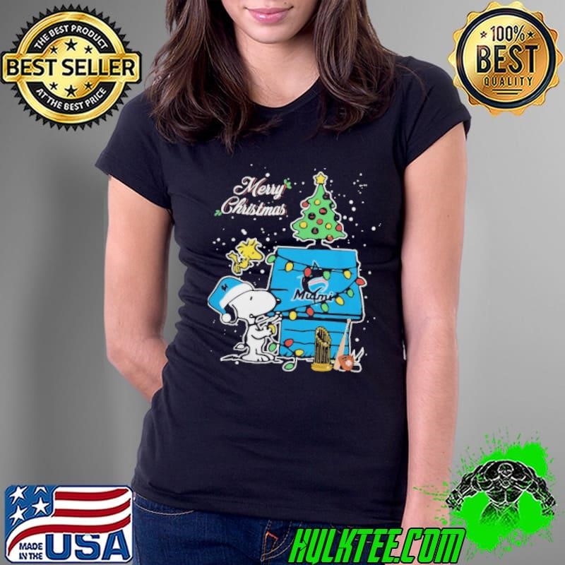 Merry Christmas With Snoopy Baby Miami Marlins Ladies Tee