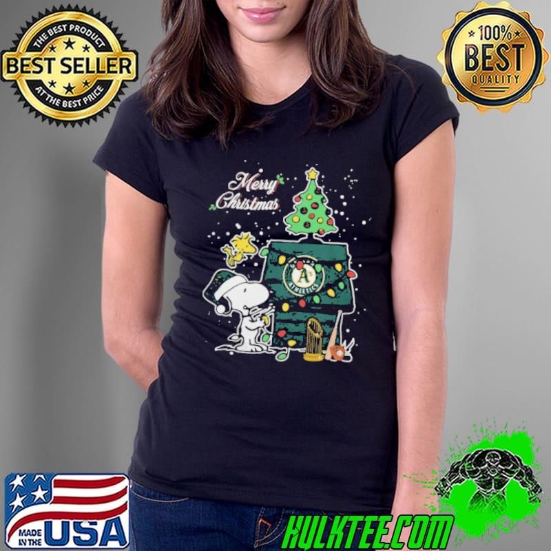 Merry Christmas With Snoopy Baby Oakland Athletics Ladies Tee