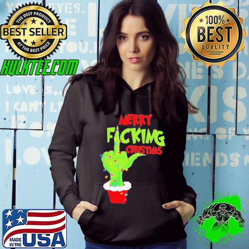 Merry Fucking Christmas Hand Grinch Light Hoodie
