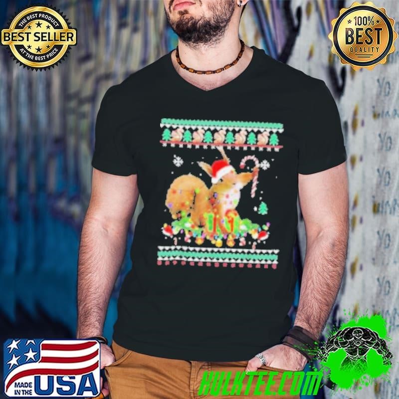 Merry xmas Squirrel Christmas XMas christmas Lights Ugly T Shirt.