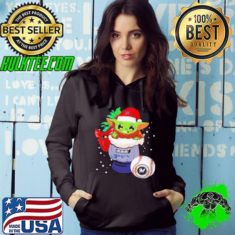 Milwaukee Brewers Christmas Baby Yoda Star Wars Funny Happy MLB Hoodie