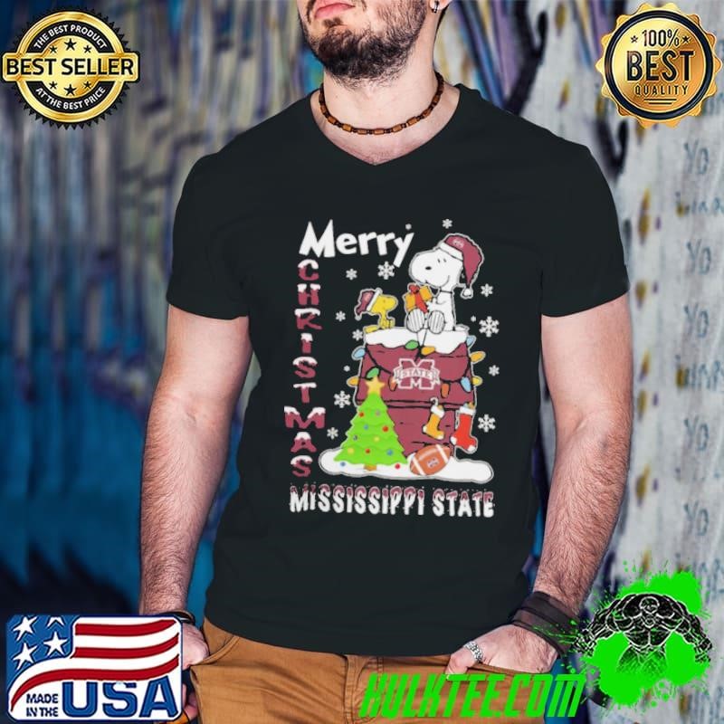 Mississippi State Bulldogs Snoopy And Woodstock Merry Christmas Shirt