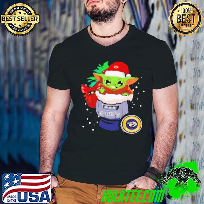 Nashville Predators Christmas Baby Yoda Star Wars Funny Happy NHL Guys V Neck