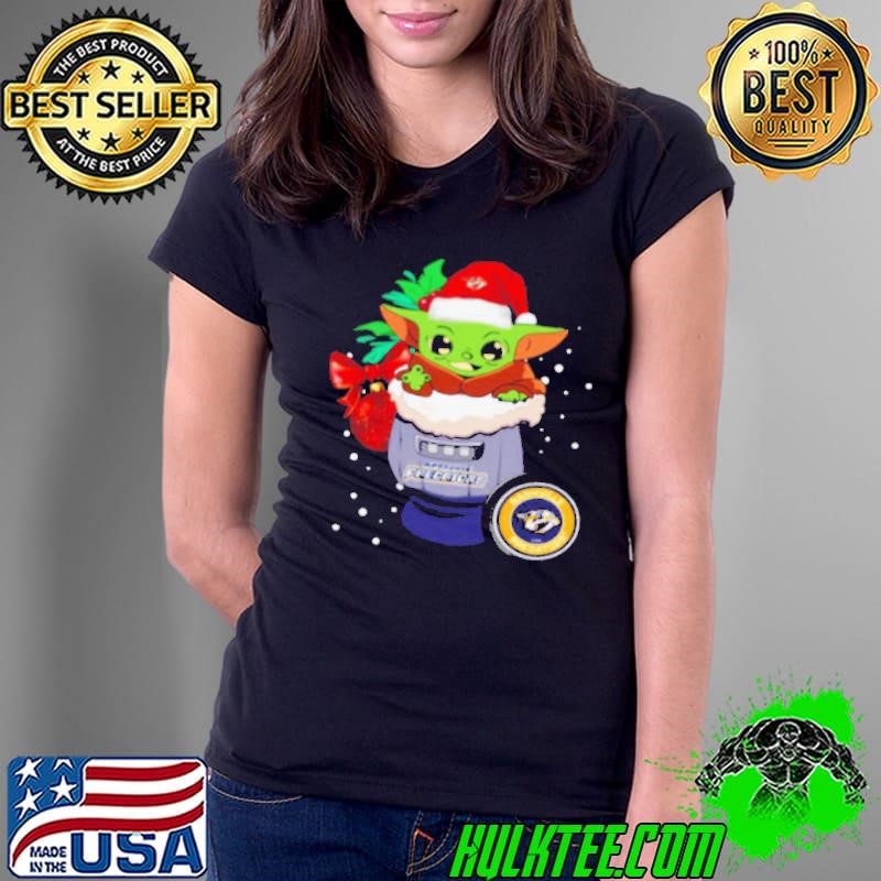 Nashville Predators Christmas Baby Yoda Star Wars Funny Happy NHL Ladies Tee