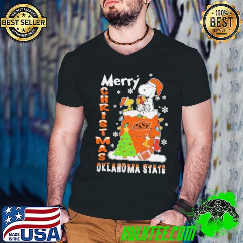 Oklahoma State Cowboys Snoopy And Woodstock Merry Christmas Shirt