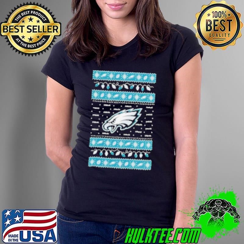 Philadelphia Eagles NFL Holiday Lights Ugly Christmas Sweater 2024 Ladies Tee