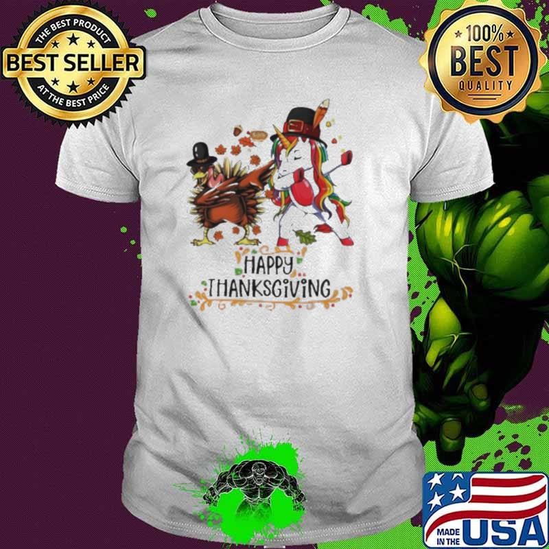 Pilgrim Hat Turkey Unicorn Dabbing Thanksgiving shirt