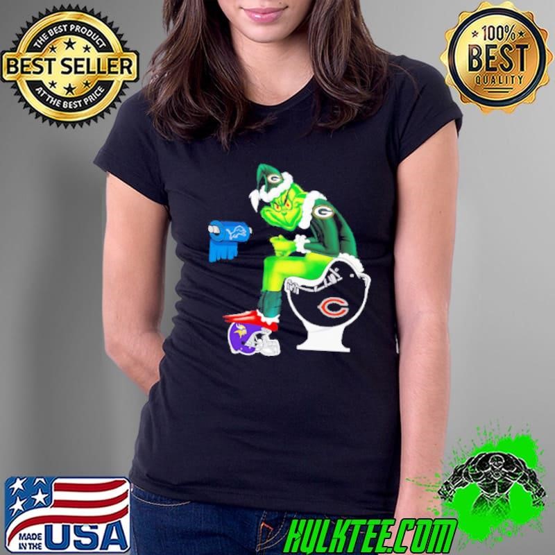 Santa Grinch Green Bay Packers Chicago Bears Detroit Lions Minnesota Vikings toilet Ladies Tee