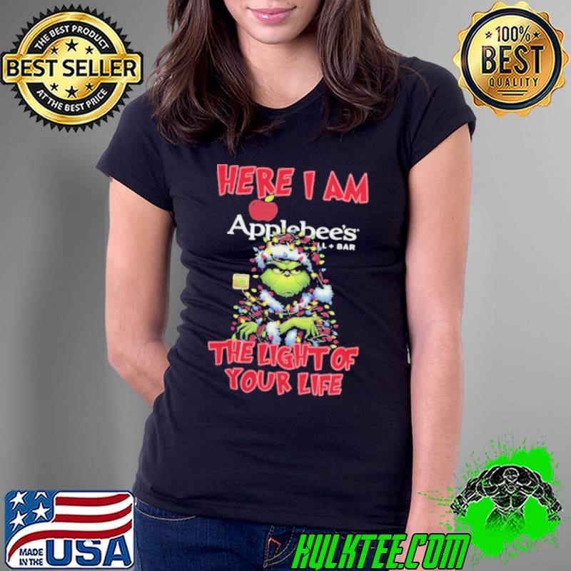 Santa Grinch Here I Am Applebee’s The Light Of Your Life Christmas Light Ladies Tee
