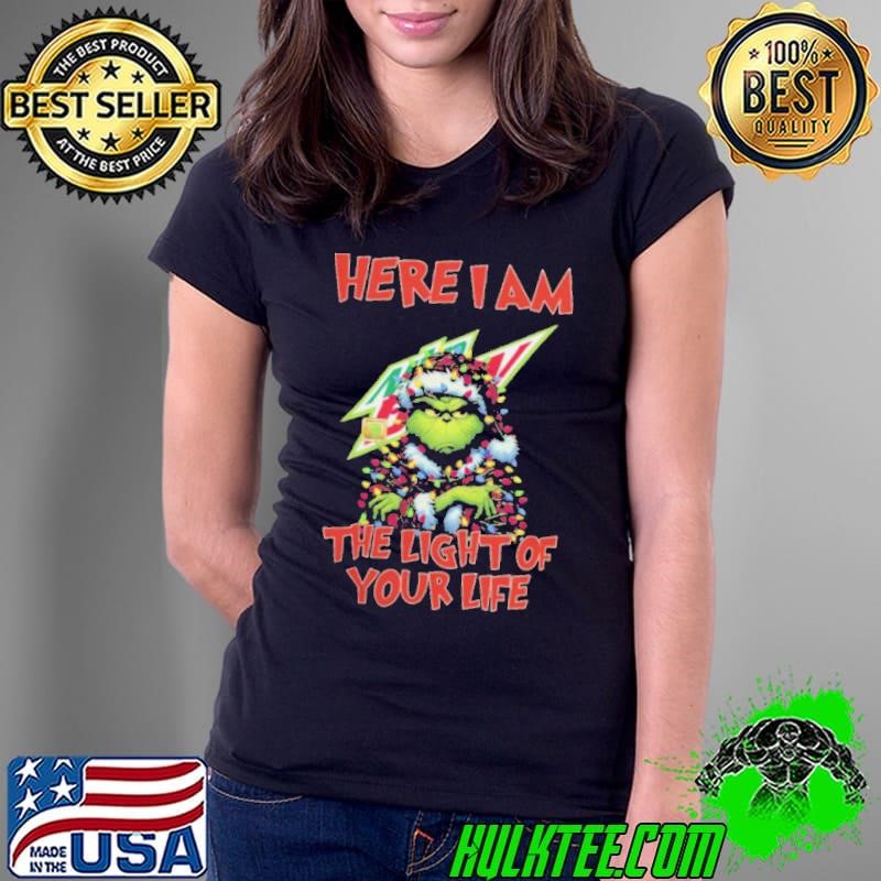 Santa Grinch Here I Am Mountain Dew The Light Of Your Life Christmas Light Ladies Tee