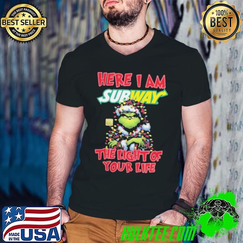 Santa Grinch Here I Am Subway The Light Of Your Life Christmas Light Guys V Neck