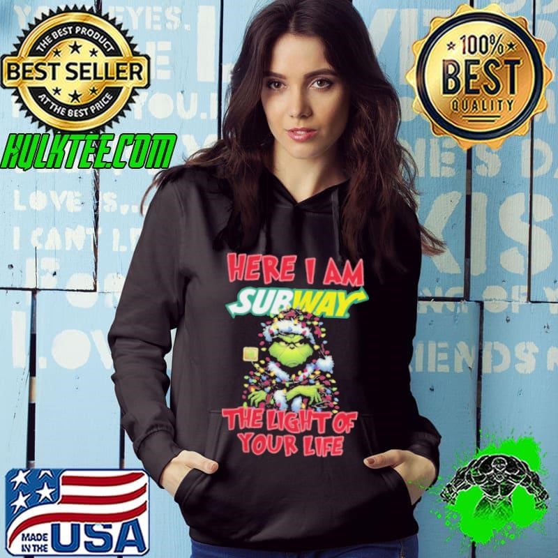 Santa Grinch Here I Am Subway The Light Of Your Life Christmas Light Hoodie