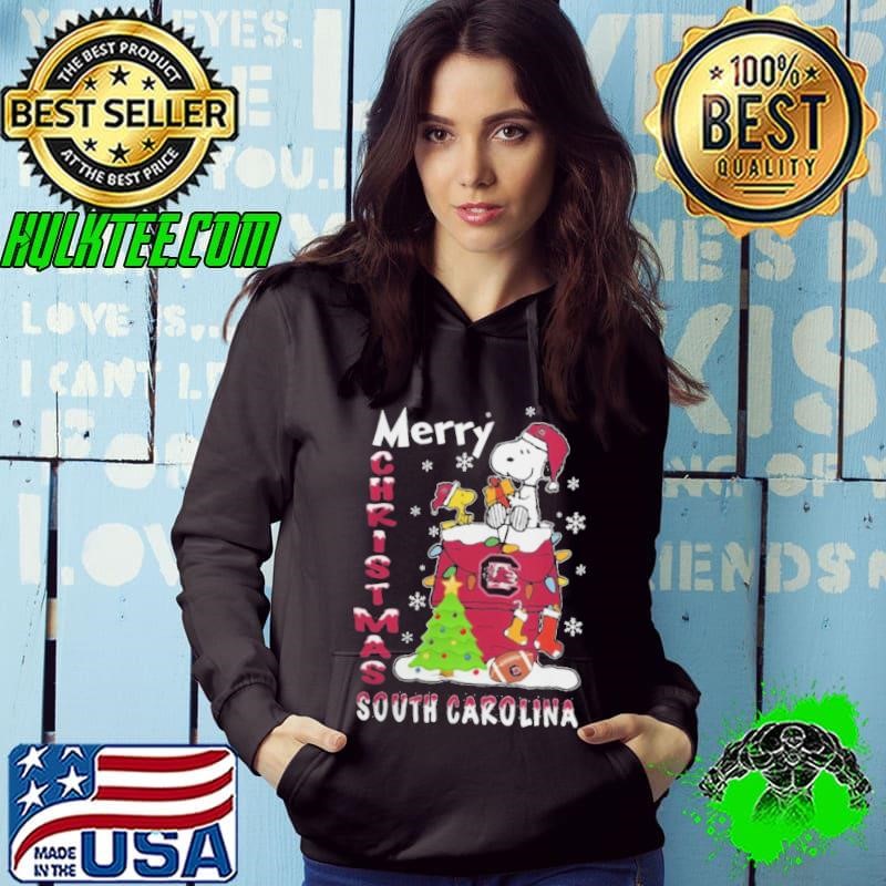 South Carolina Gamecocks Snoopy And Woodstock Merry Christmas Hoodie