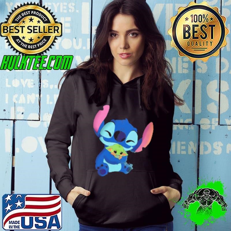 Stitch Hugging Baby Yoda Mandalorian Shirt