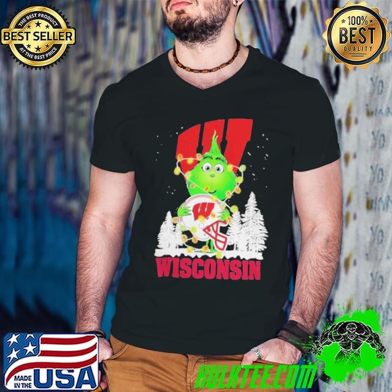 The Grinch Hug Ohio Wisconsin Badgers Helmet Christmas Shirt
