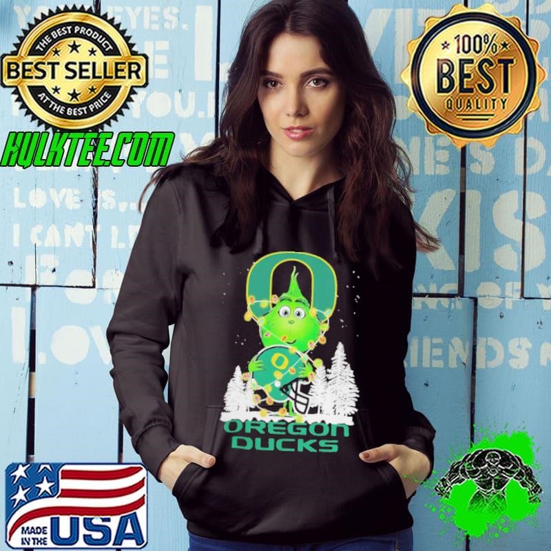 The Grinch Hug Oregon Ducks Helmet Christmas Hoodie