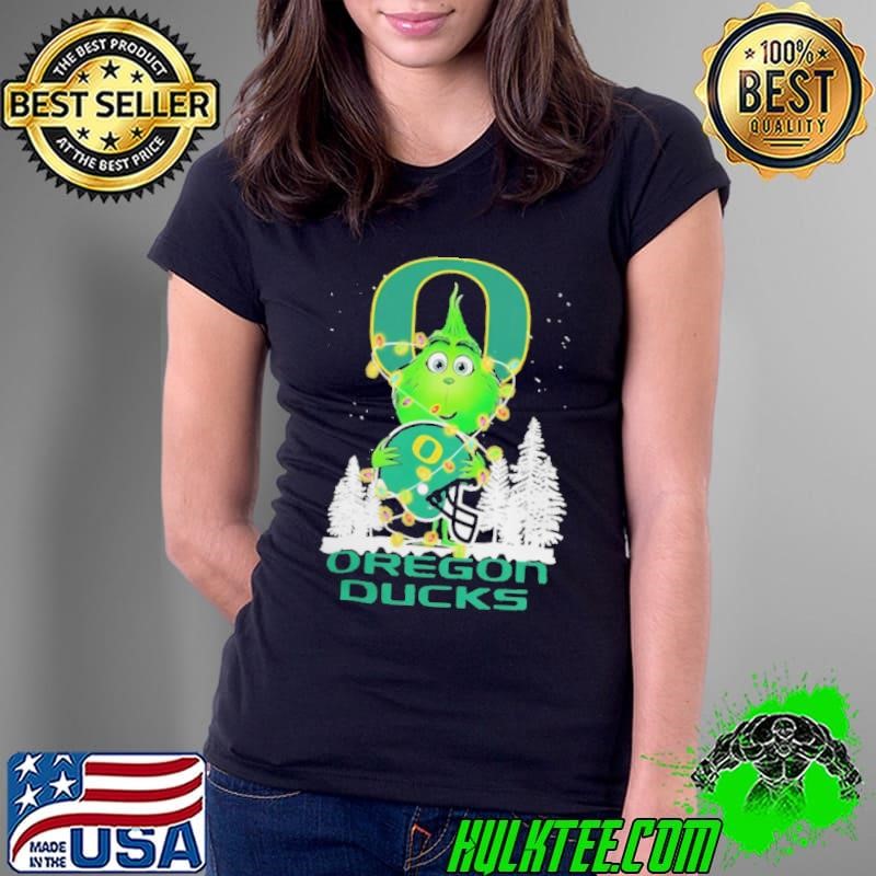 The Grinch Hug Oregon Ducks Helmet Christmas Ladies Tee
