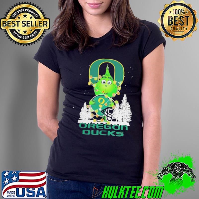 The Grinch Hug Oregon Ducks Helmet Christmas Lights Shirt