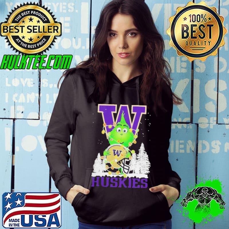 The Grinch Hug Washington Huskies Helmet Christmas Hoodie