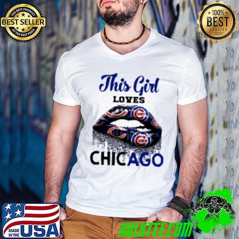 This Girl Loves Chicago Bears And Chicago Cubs Lips Bite Shirt