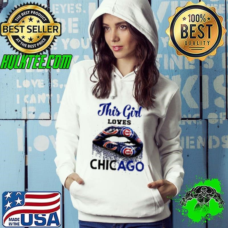 This Girl Loves Chicago Bears And Chicago Cubs Lips Bite Hoodie