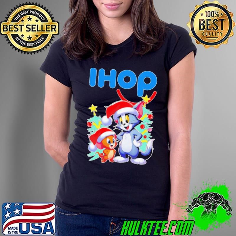 Tom and Jerry Santa hat IHOP Merry Christmas Ladies Tee