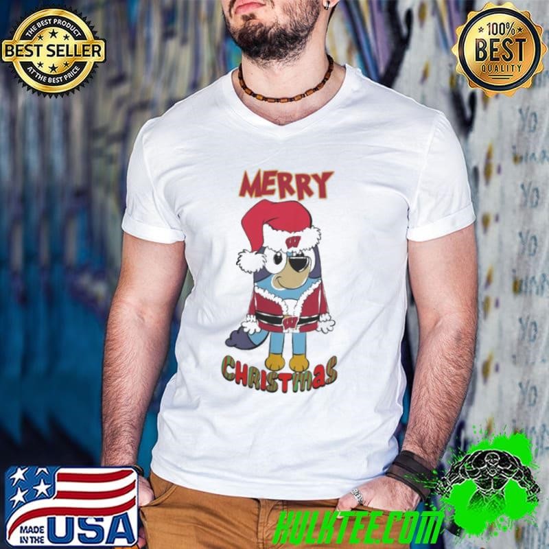 Wisconsin Badgers Bluey Merry Christmas 2024 Guys V Neck