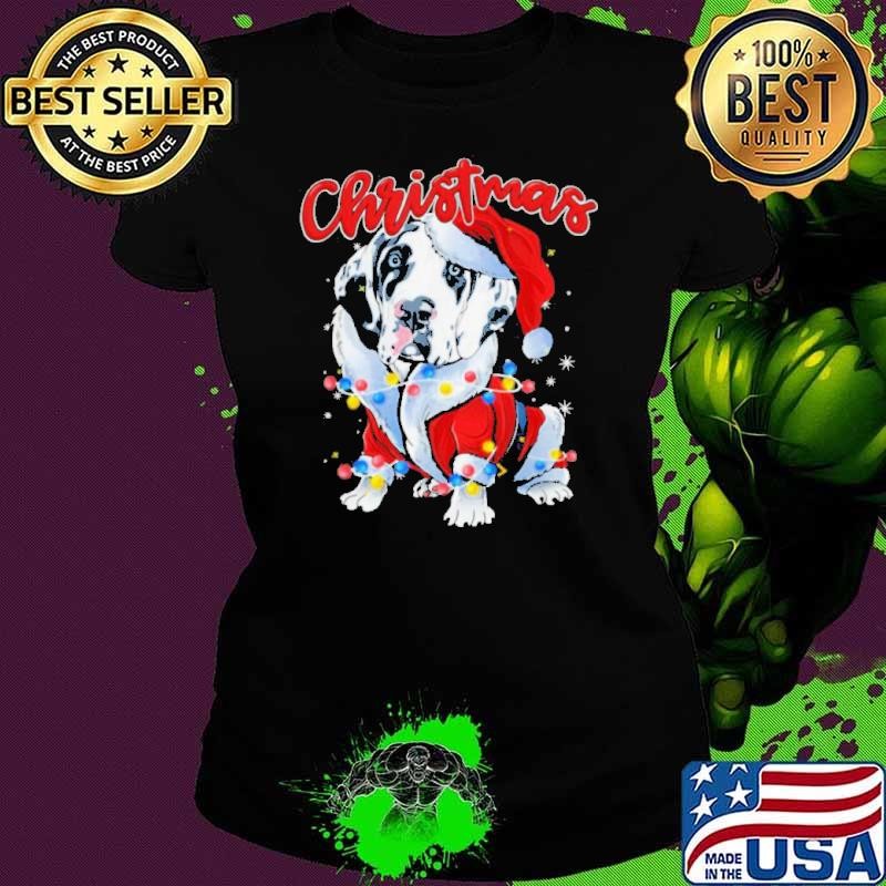 Xmas Lights Great Dane Dog Christmas Pajama Idea Ladies tee