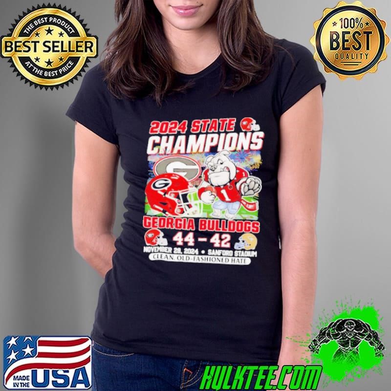 2024 State Champions Georgia Bulldogs 44 42 GT Georgia Tech Yellow Jackets Ladies Tee