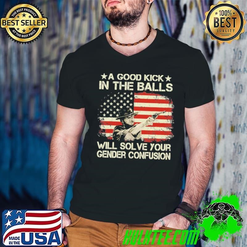 A good kick in the balls will solve your gender confusion retro usa flag Guys V Neck