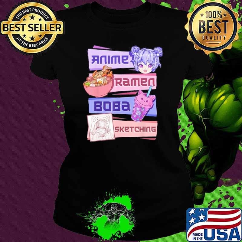 Anime Girl Ramen Boba Tea Bubble Tea Sketching Ladies tee