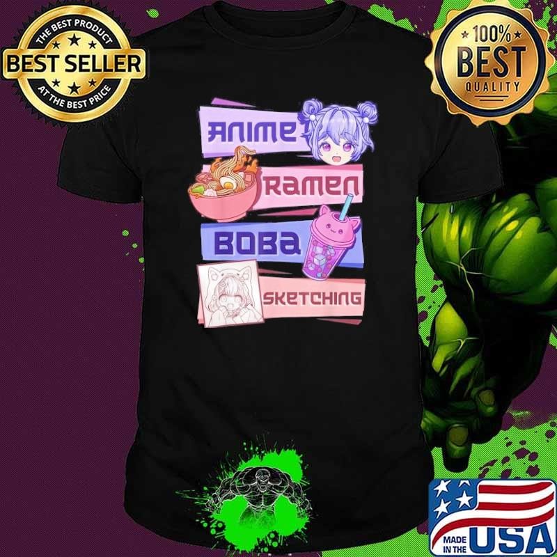 Anime Girl Ramen Boba Tea Bubble Tea Sketching Shirt