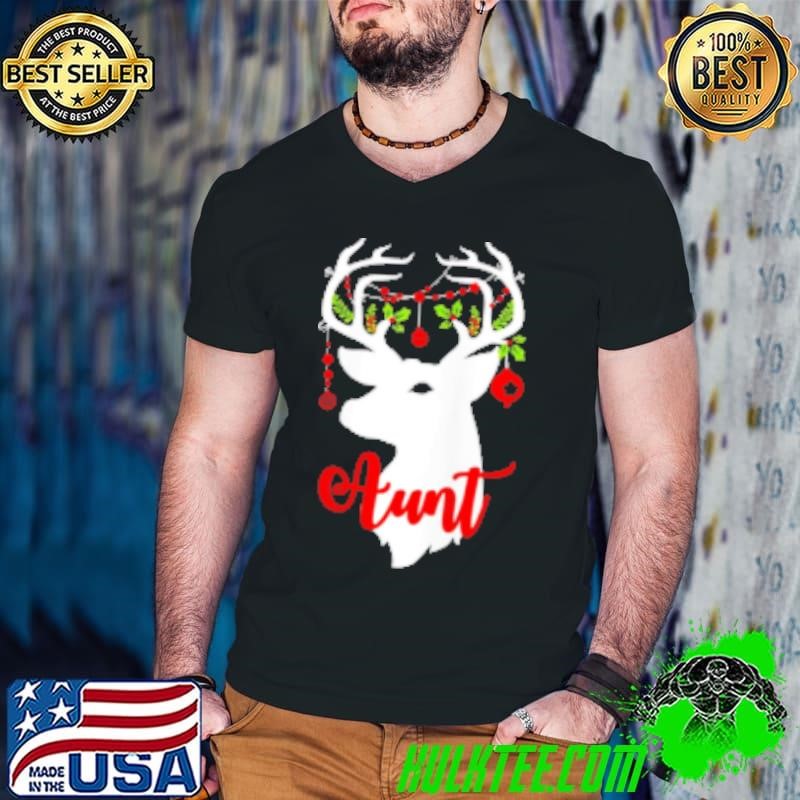 Aunt Reindeer Deer Matching Family Group Christmas Raglan Baseball Tee Shirt