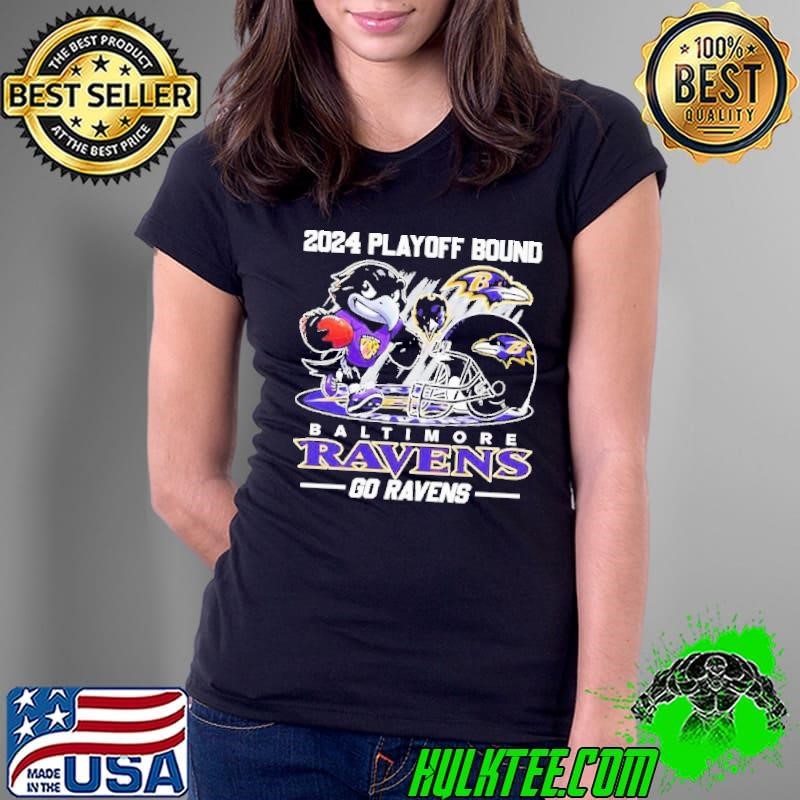 Baltimore Ravens Mascot 2024 NFL Playoff Bound Go Ravens Ladies Tee