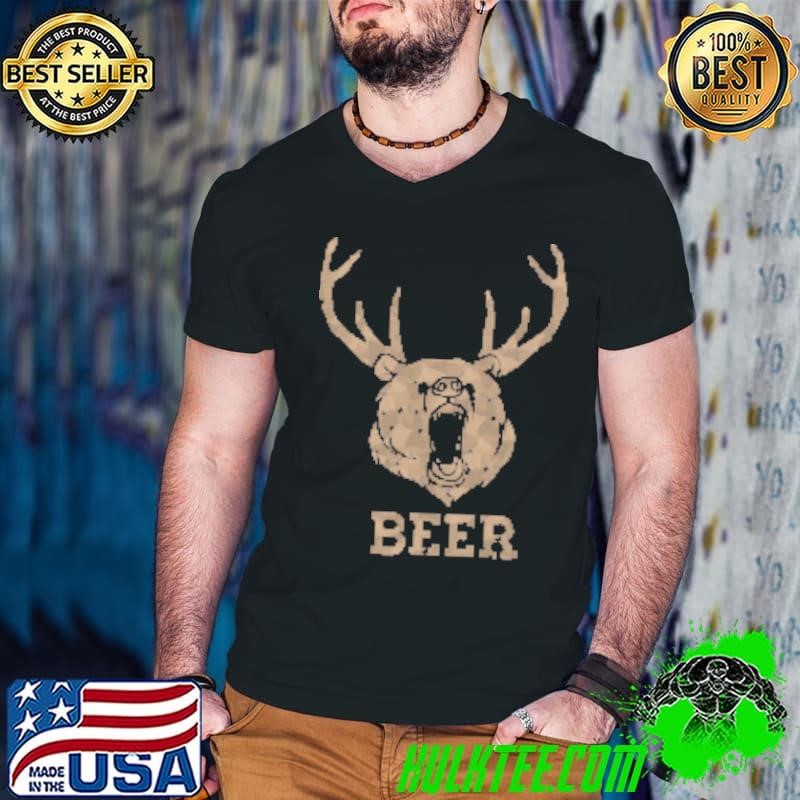 Bear Deer Beer Drinking Camo Antlers Hunting Camping Gift Shirt