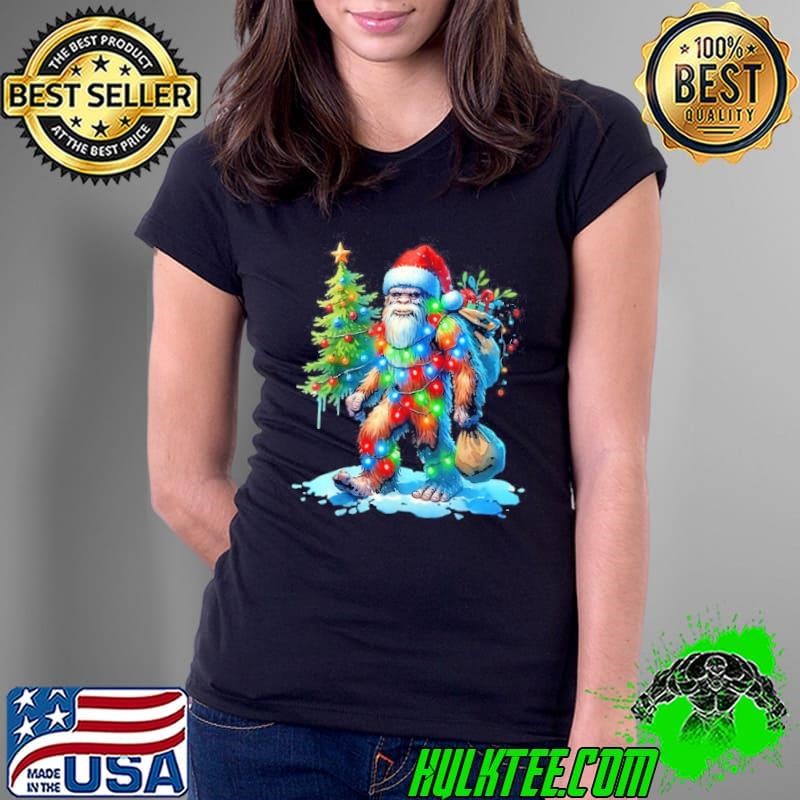 Bigfoot Christmas Christmas Tree Xmas Sasquatch Ladies Tee