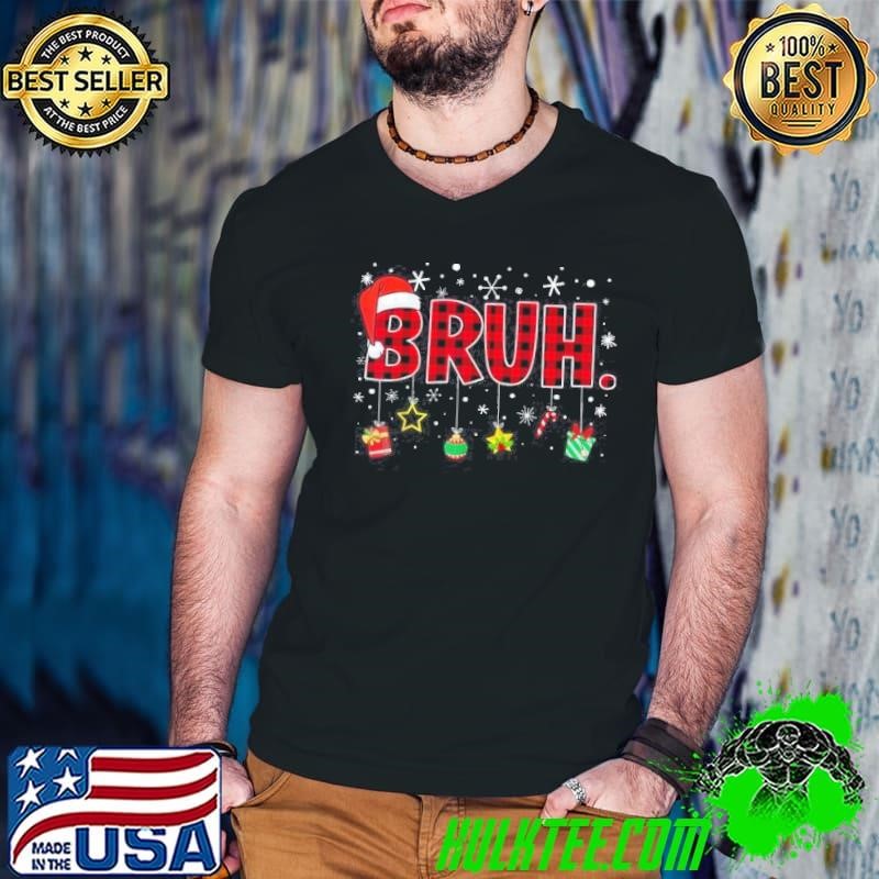 Bruh Funny Christmas Red Plaid Teens Boys Kids Xmas Pajamas Guys V Neck