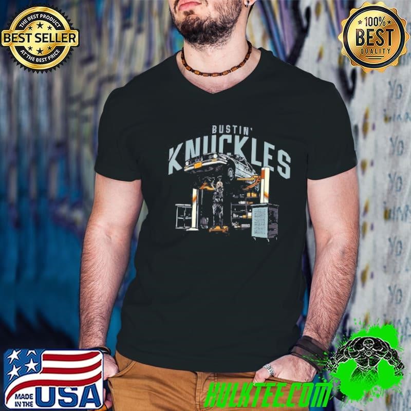 Bustin Knuckles Skeleton Auto Mechanic Humor Shirt