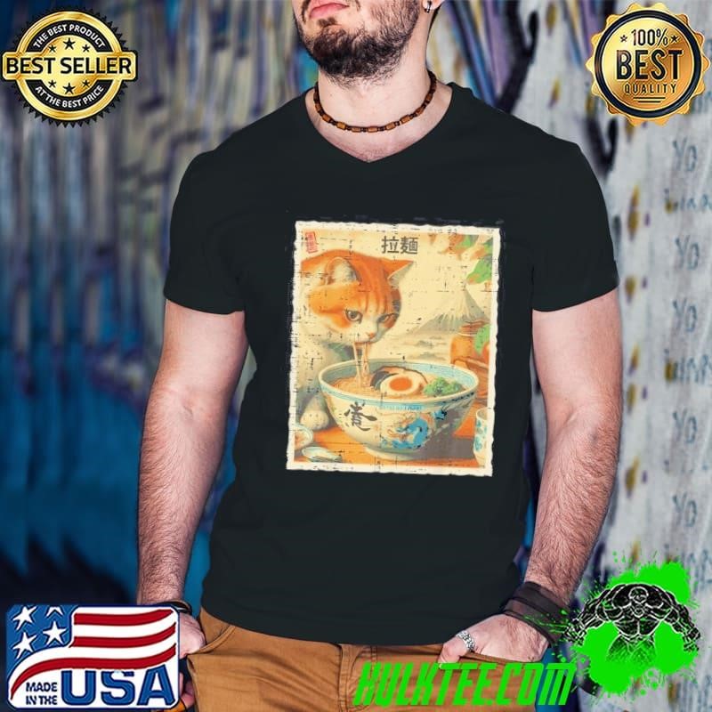 Cat Eating Ramen Vintage Japanese Food Women Girls Kids Men Shirt