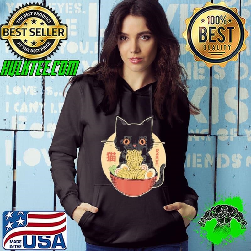 Cat Ramen Funny Graphic Tees Japanese Kawaii Cat Anime Shirt