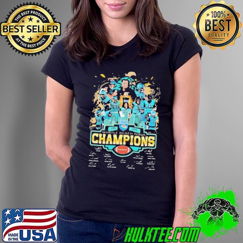 Coastal Carolina Chanticleers 2024 Myrtle Beach Bowl Champions Signatures Ladies Tee