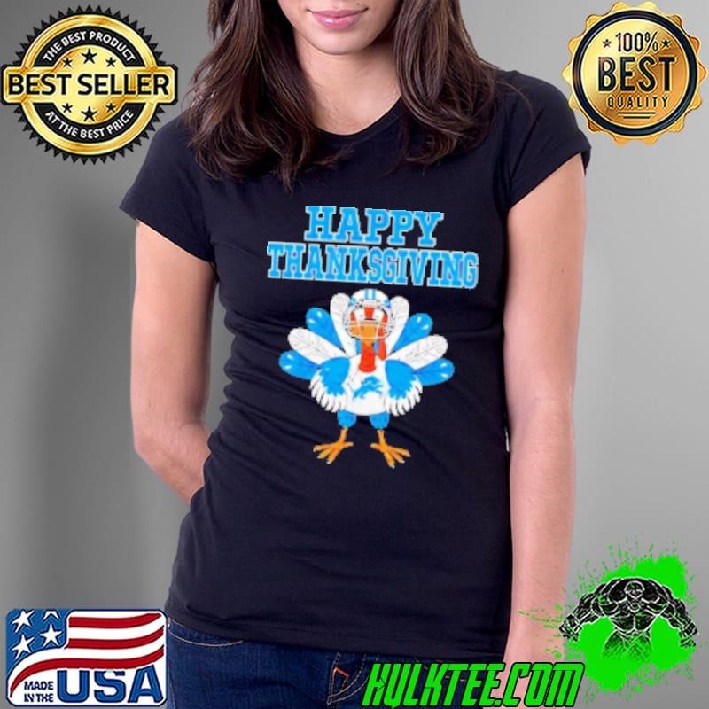Detroit Lions Turkey Happy Thanksgiving Ladies Tee