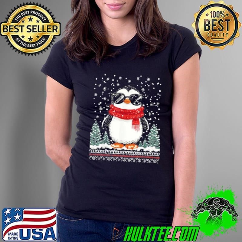 Funny Christmas Penguin With Sunglasses Ugly Christmas Shirt