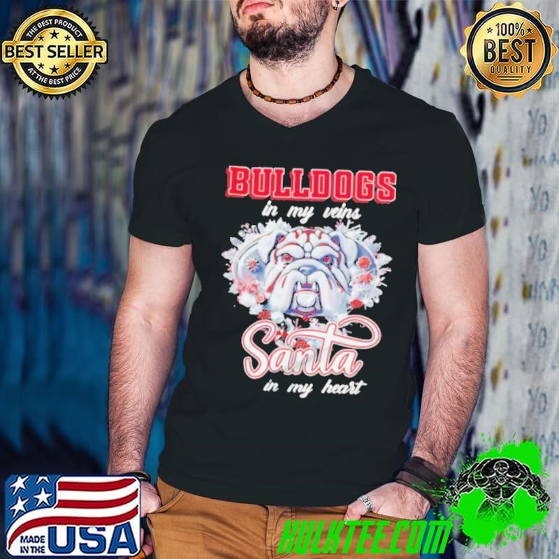 Georgia Bulldogs in my veins Santa in my heart Christmas shirt